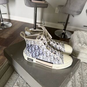 Dior High-Top Sneakers in Gray and Cream